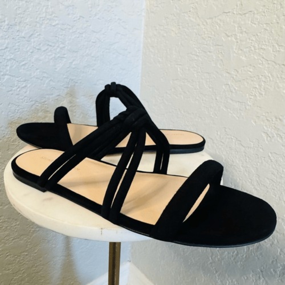 Stuart‎ Weitzman Twist Knot Leather Slide Sandal, Designer Size 8, Black, NWT